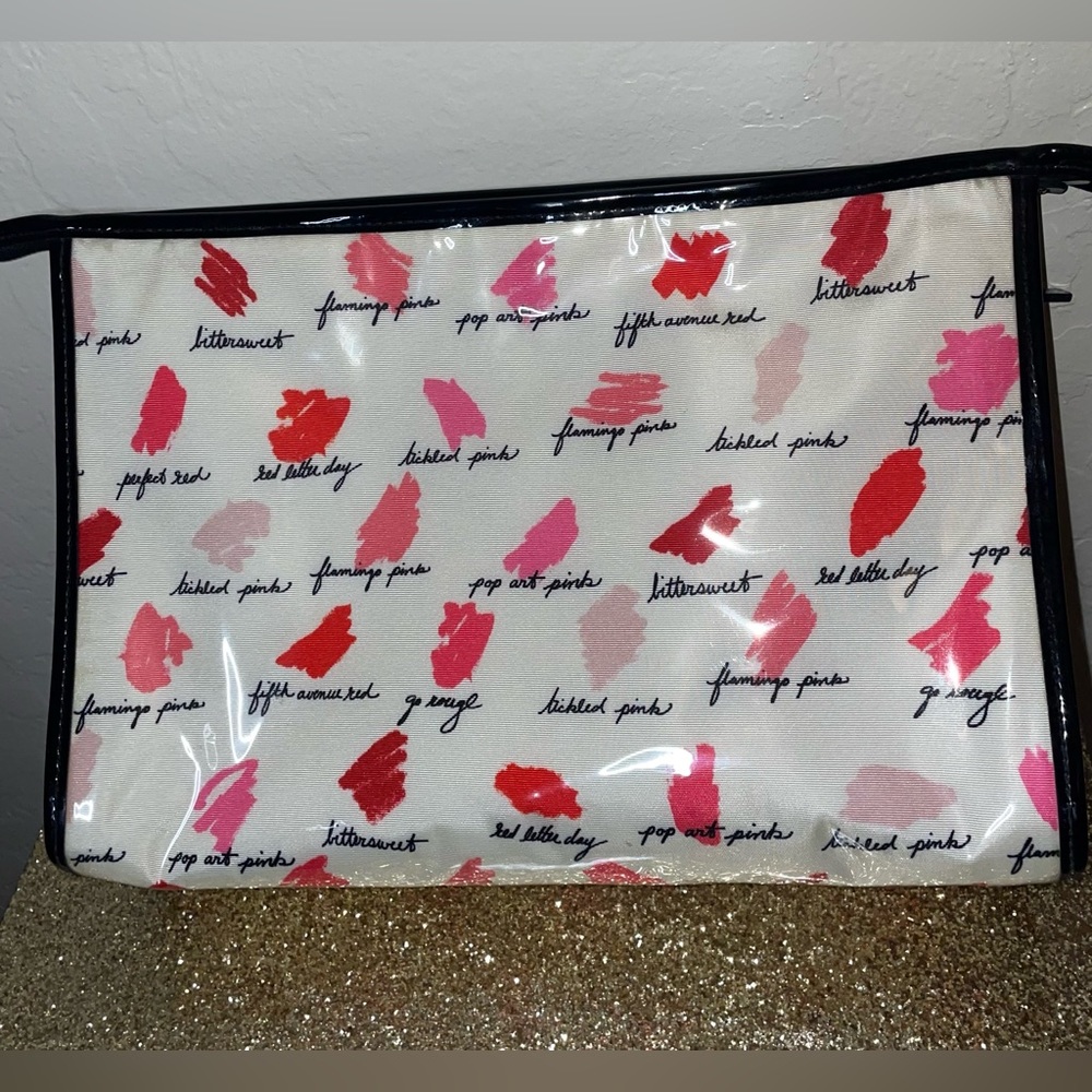 🎉HP🎉EUC- Kate Spade Jumbo Lipstick Swatch PVC Coated Zip Makeup Case💄Travel - Picture 10 of 14